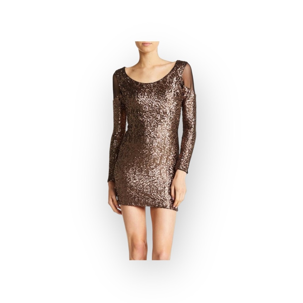 new Dress Population ☼ Sequin Body Con Cut Out Back Cocktail Dress ☼ Bronze ☼ - Picture 5 of 16